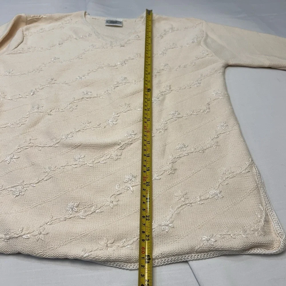 Laura Ashley Small Embroidered Cotton Ivory Floral Sweater Grandmacore Cottage